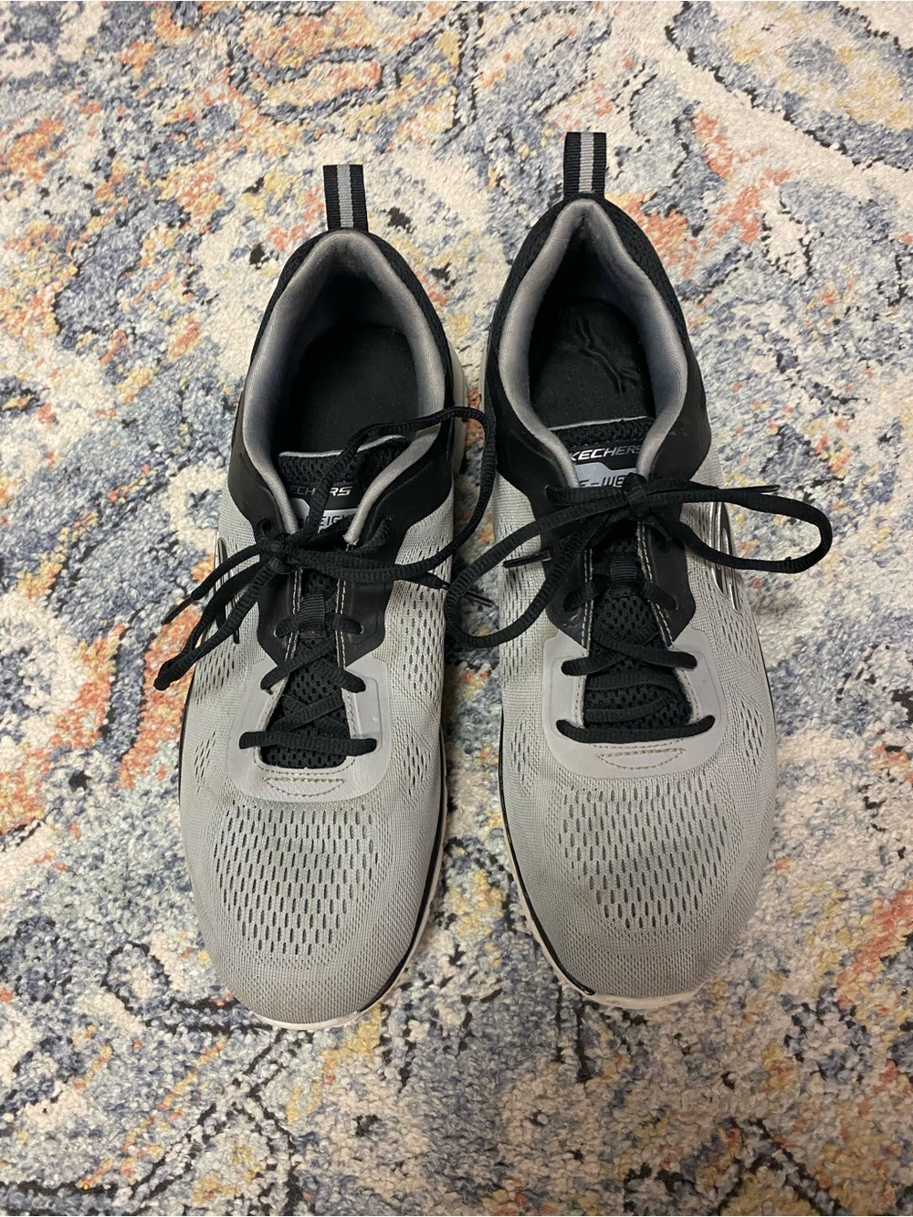Skechers Men's Light Gray and Black Athletic Lace-Up Sneakers